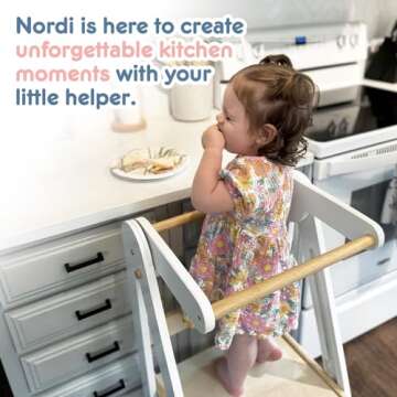 Nordi Foldable Toddler Kitchen Tower,Montessori Kitchen Stools Helper,Standing Tower with 3 Adjustab...