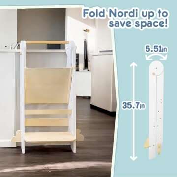Nordi Foldable Toddler Kitchen Tower,Montessori Kitchen Stools Helper,Standing Tower with 3 Adjustable Heights,Suitable Age for 1.5-6 Years,White