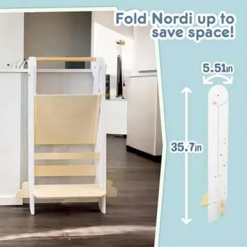 Nordi Foldable Toddler Kitchen Tower,Montessori Kitchen Stools Helper,Standing Tower with 3 Adjustable Heights,Suitable Age for 1.5-6 Years,White
