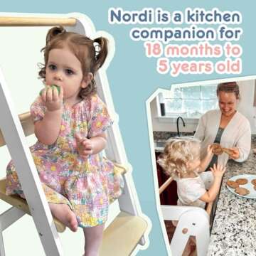 Nordi Foldable Toddler Kitchen Tower,Montessori Kitchen Stools Helper,Standing Tower with 3 Adjustable Heights,Suitable Age for 1.5-6 Years,White