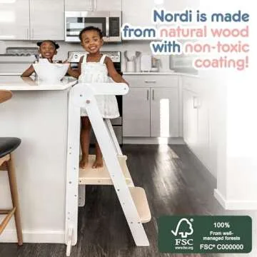 Nordi Foldable Toddler Kitchen Tower,Montessori Kitchen Stools Helper,Standing Tower with 3 Adjustable Heights,Suitable Age for 1.5-6 Years,White