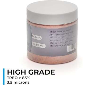 GLASS POLISH PRO 8.8oz (250g) Cerium Oxide, High-Grade Glass Polishing Powder, Enhanced Formula, TREO 85%, 3.5 Microns, Brown – GP90008