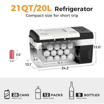 Setpower Electric Coolers for Vehicles AC/DC Car Refrigerator, 20L/21QT 12V Refrigerator Car Fridge Portable Freezer, Plug In Cooler for Truck RV SUV Van Travel Camping, Black