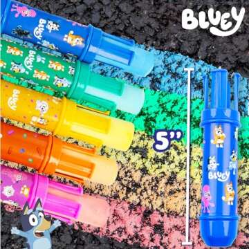 Official Bluey Chalk Art, 5-Pack, Vibrant Sidewalk Chalk For Kids, Includes 5 Chalks, Chalk Holders ...