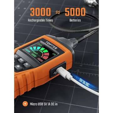 TopTes PT520A+ Rechargeable Gas Leak Detector, Natural Gas Detector with 17-inch Probe, Checking Com...