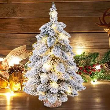 Lrnn 2 Pack Prelit Tabletop Christmas Tree 18 Inch Snow Flocked Artificial Christmas Tree with Light...
