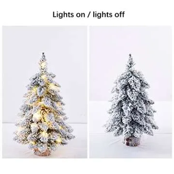 Lrnn 2 Pack Prelit Tabletop Christmas Tree 18 Inch Snow Flocked Artificial Christmas Tree with Lights and Wood Base Mini White pcs 45cm/17.7inch