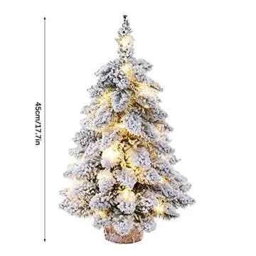 Lrnn 2 Pack Prelit Tabletop Christmas Tree 18 Inch Snow Flocked Artificial Christmas Tree with Lights and Wood Base Mini White pcs 45cm/17.7inch