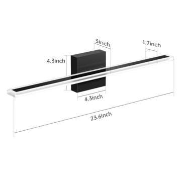 Aourow Modern Bathroom Vanity Lights 20W 2000lm 23.6in,Dimmable 5CCT LED Vanity Lighting Fixture Over Mirror,IP44 Wall Mounting Mirror Light Bar for Bathroom Cabinet