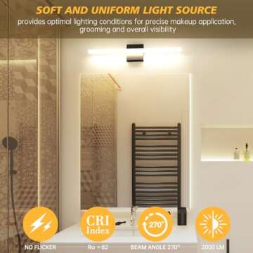 Aourow Modern Bathroom Vanity Lights 20W 2000lm 23.6in,Dimmable 5CCT LED Vanity Lighting Fixture Over Mirror,IP44 Wall Mounting Mirror Light Bar for Bathroom Cabinet