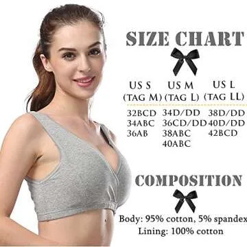 EMY Nursing Bra Maternity Bra 4 Pack Wrap Sleep Bra For Maternity To Nursing Seamless Cotton,2 Grey, 1 Green, 1 White,US L (Asian tag LL)