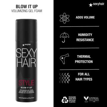 SexyHair Style Blow It Up Volumizing Gel Foam, 5 Oz | Up to 50% More Volume | Adds Shine