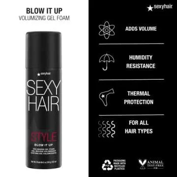 SexyHair Style Blow It Up Volumizing Gel Foam, 5 Oz | Up to 50% More Volume | Adds Shine