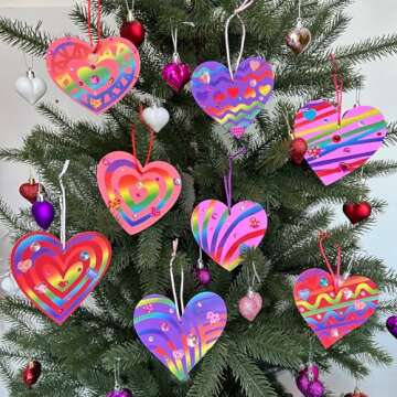 Winlyn 32 Sets Colorful Magic Color Scratch Valentine Hearts Ornaments Decorations Valentine Scratch Art Hearts Valentine's Day Craft Kits for Kids Classroom Activities Party Favors Gift Exchange