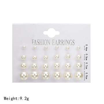 Pearl Earrings Studs for Women Girls, White Pearl CZ Earrings Bridal Simulated Pearl Rhinestone Pear...
