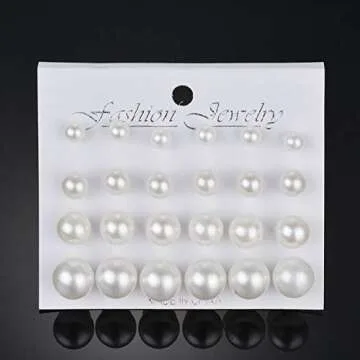 Pearl Earrings Studs for Women Girls, White Pearl CZ Earrings Bridal Simulated Pearl Rhinestone Pearl Stud Earrings Jewelry Set for Wedding Birthday Christmas 12 Pairs