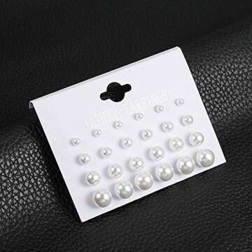Pearl Earrings Studs for Women Girls, White Pearl CZ Earrings Bridal Simulated Pearl Rhinestone Pearl Stud Earrings Jewelry Set for Wedding Birthday Christmas 12 Pairs