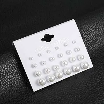 Pearl Earrings Studs for Women Girls, White Pearl CZ Earrings Bridal Simulated Pearl Rhinestone Pearl Stud Earrings Jewelry Set for Wedding Birthday Christmas 12 Pairs