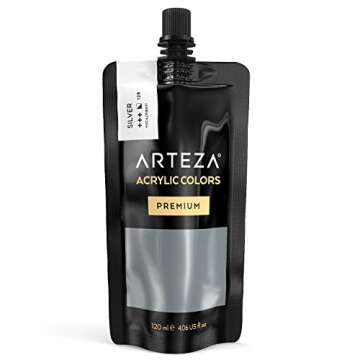 ARTEZA Acrylic Paint, Silver Color, (120 ml Pouch, Tube), Rich Pigment, Non Fading, Non Toxic, Singl...