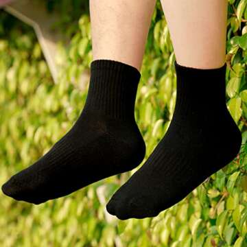 YUEDGE Womens Black Ankle Training Athletic Socks Moisture Wicking Cotton Cushioned Quarter Socks fo...