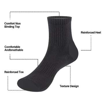 YUEDGE Womens Black Ankle Training Athletic Socks Moisture Wicking Cotton Cushioned Quarter Socks for Women 6-9, 5 Pairs/Pack