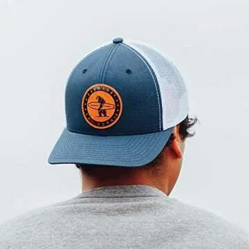 Everyday California 'Marlin' Snapback Navy Blue and White Surf Hat - Baseball Style Cap with Vegan Leather Patch
