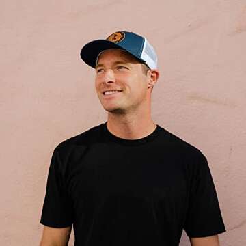 Everyday California 'Marlin' Snapback Navy Blue and White Surf Hat - Baseball Style Cap with Vegan Leather Patch