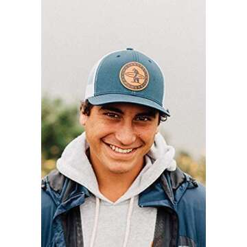 Everyday California 'Marlin' Snapback Navy Blue and White Surf Hat - Baseball Style Cap with Vegan Leather Patch