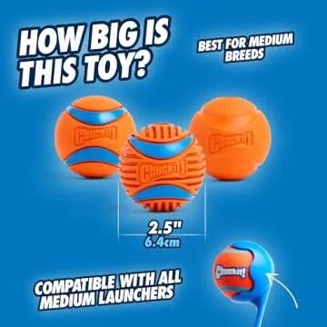 Chuckit! Gen 3 Fetch Medley Dog Balls - Interactive Dog Toys, High-Bounce Fetch Ball, Floating Ultra and Rugged Balls, Durable - Size Medium, 2.5-inch Diameter, Set of 3