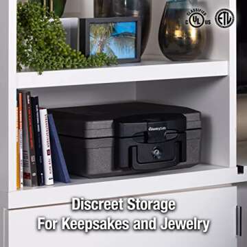 SentrySafe Fireproof and Waterproof Safe, Black Portable Lock Box with Key Lock and Carrying Handle for Money, Passport, Exterior: 14.3 in W x 13 in D x 6.1 in H, ‎H0100