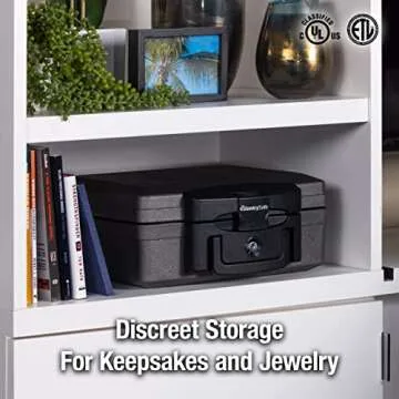SentrySafe Fireproof and Waterproof Safe, Black Portable Lock Box with Key Lock and Carrying Handle for Money, Passport, Exterior: 14.3 in W x 13 in D x 6.1 in H, ‎H0100