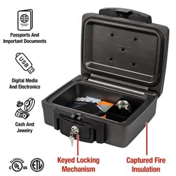 SentrySafe Fireproof and Waterproof Safe, Black Portable Lock Box with Key Lock and Carrying Handle for Money, Passport, Exterior: 14.3 in W x 13 in D x 6.1 in H, ‎H0100