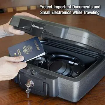SentrySafe Fireproof and Waterproof Safe, Black Portable Lock Box with Key Lock and Carrying Handle for Money, Passport, Exterior: 14.3 in W x 13 in D x 6.1 in H, ‎H0100