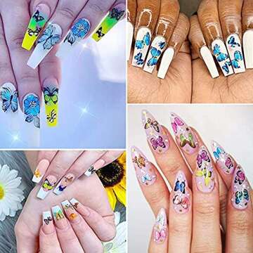 Butterfly Nail Art Stickers Water Transfer Nail Decals Flower Butterfly Design Nail Art Supplies Butterflies Nail Art Designs Accessories Manicure Tips Charms Foil Nail Art DIY (12 Sheets)