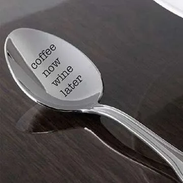 Coffee now WINE Later Spoon - Fun Coffee Spoon - Wine Lover Gift Idea - Great Girl Friend BFF Gift - Birthday Present - Creamer Sugar Spoon - Hostess Gift Idea - Coffee Station Decor -
