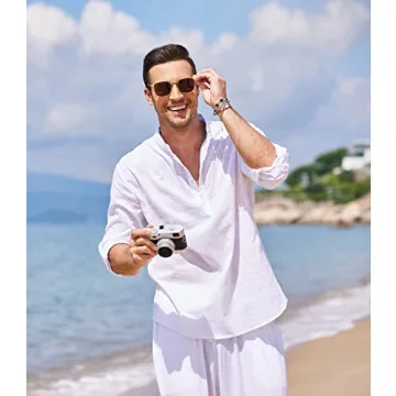 Trendy COOFANDY Cotton Linen Henley Shirt for Summer