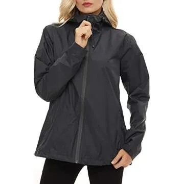 LeSies Women's Rain Jacket Lightweight Waterproof Rain Coat with Hooded Windproof Adjustable Windbreaker,YY6336W-Grey-XS