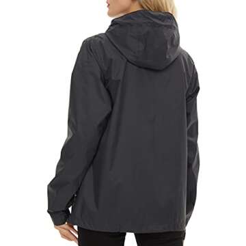 LeSies Women's Rain Jacket Lightweight Waterproof Rain Coat with Hooded Windproof Adjustable Windbreaker,YY6336W-Grey-XS