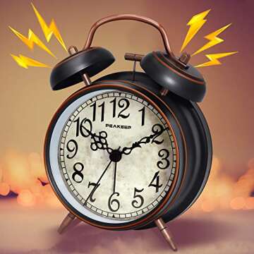 Peakeep Retro 4 inches Battery Operated Twin Bell Loud Alarm Clock (Black with Arabic)