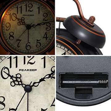 Peakeep Retro 4 inches Battery Operated Twin Bell Loud Alarm Clock (Black with Arabic)