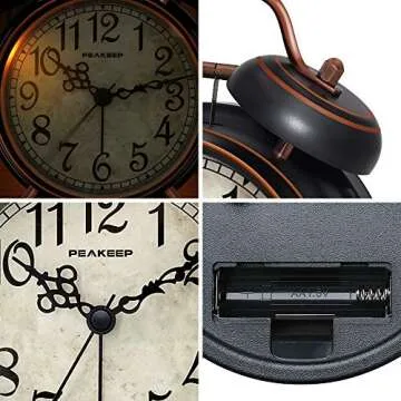 Peakeep Retro 4 inches Battery Operated Twin Bell Loud Alarm Clock (Black with Arabic)