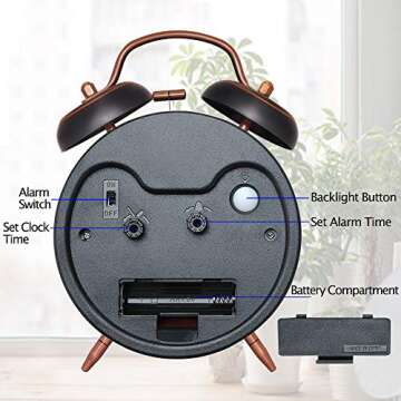 Peakeep Retro 4 inches Battery Operated Twin Bell Loud Alarm Clock (Black with Arabic)