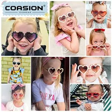 COASION Kids Heart Girls Sunglasses UV 400 Protection for Toddler Party Beach Shades Age 3-10 (Red)