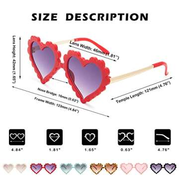 COASION Kids Heart Girls Sunglasses UV 400 Protection for Toddler Party Beach Shades Age 3-10 (Red)