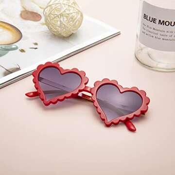 COASION Kids Heart Girls Sunglasses UV 400 Protection for Toddler Party Beach Shades Age 3-10 (Red)