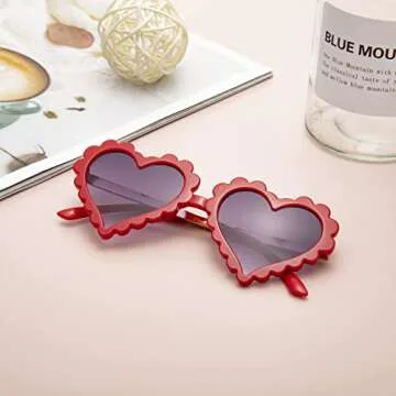 COASION Kids Heart Girls Sunglasses UV 400 Protection for Toddler Party Beach Shades Age 3-10 (Red)