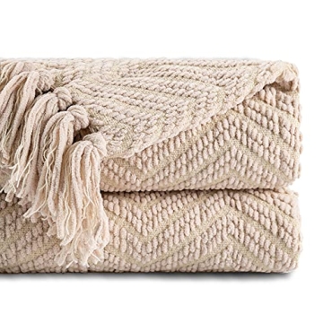 BATTILO HOME Knitted Beige Throw Blanket - Soft, Stylish & All-Season Comfort