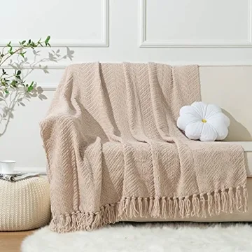 BATTILO HOME Soft Knitted Beige Throw Blanket for All Seasons