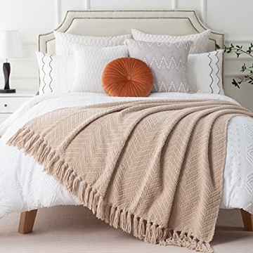 BATTILO HOME Soft Knitted Beige Throw Blanket for All Seasons