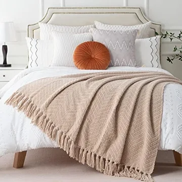 BATTILO HOME Soft Knitted Beige Throw Blanket for All Seasons